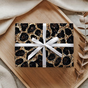 Papel De Presente Padrão de Leopardo Preto Marrom Dourado Brilhante
