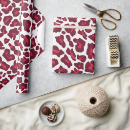 Papel De Presente Padrão de Leopardo Vermelho do Vinho