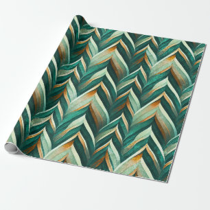Papel De Presente Padrão de Leque Art Déco Verde Terroso (4)