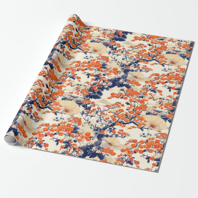 Papel De Presente Padrão de Leque de Flor de Cerejeira Japonesa (2) (Desenrolado)