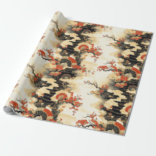 Papel De Presente Padrão de Leque de Flor de Cerejeira Japonesa (3)