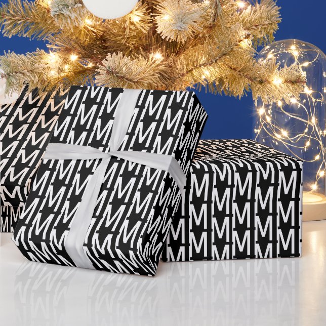 Papel De Presente Padrão de letras do monograma personalizado branco (Feriados)
