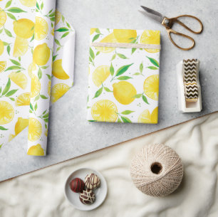 Papel De Presente Padrão de Limão Aquarela de Citros de Verão
