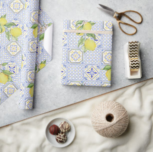 Papel De Presente padrão de limão cítrico Mediterrâneo