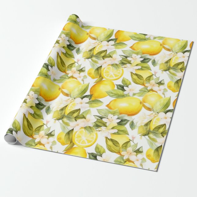 Papel De Presente Padrão de Limão Costeiro Amalfi (Desenrolado)