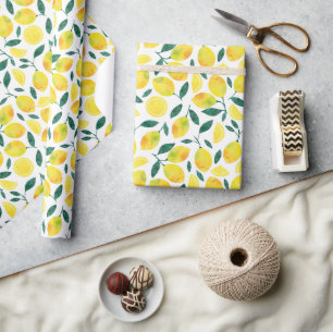 Papel De Presente Padrão de Limão de Aquarela Amarela