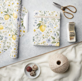 Papel De Presente Padrão de limão e flores silvestres no estilo fran