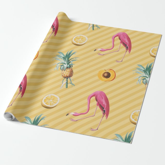 Papel De Presente Padrão de Limão Manga Flamingo Amarelo (Desenrolado)