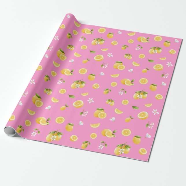 Papel De Presente Padrão de limão rosa (Desenrolado)