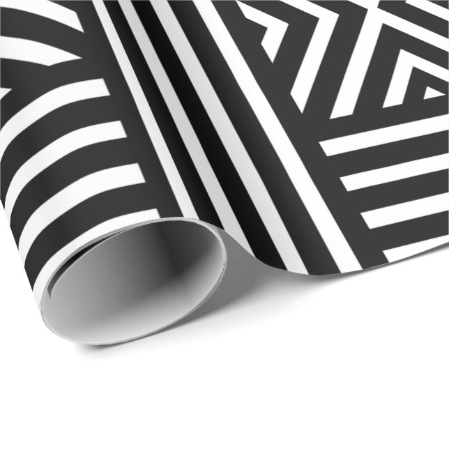 Papel De Presente Padrão de Linha Abstrata Preto e Branco (Ponta do rolo)