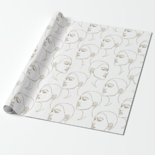Papel De Presente Padrão de Linha de Rosto Feminino Minimalista (2)