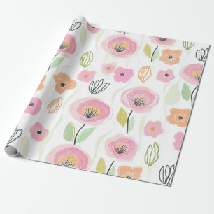 Papel De Presente Padrão de Linha Floral Abstrata Moderna (2)