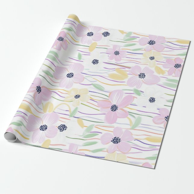 Papel De Presente Padrão de Linha Floral Abstrata Moderna (6) (Desenrolado)