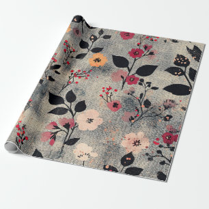 Papel De Presente Padrão de Linho Floral Bege Rústico (3)