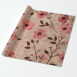 Papel De Presente Padrão de Linho Floral Bege Rústico (4)
