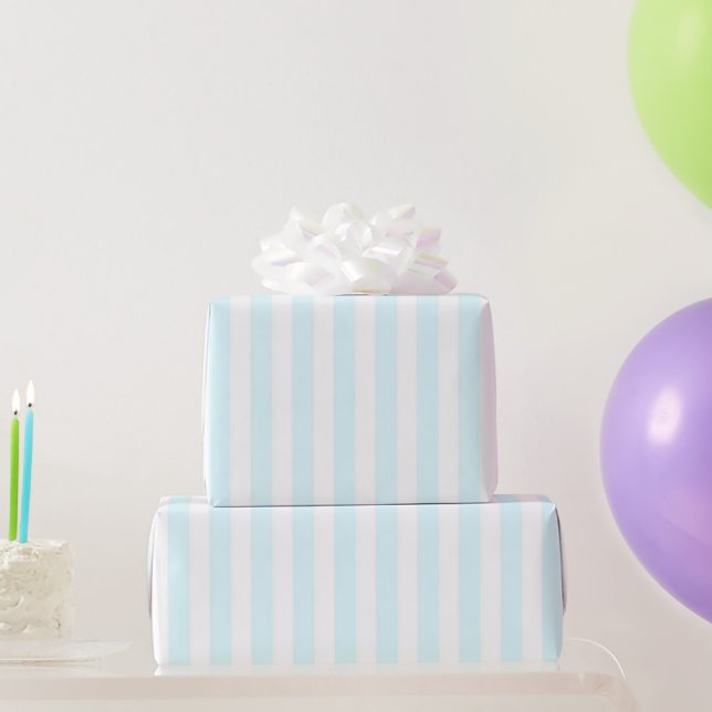 Papel De Presente Padrão de Listra Azul Pastel Feminino Clássico Pri (Presentes para festas)