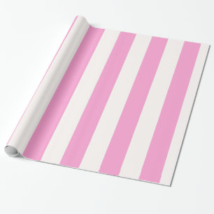 Papel De Presente Padrão de Listra Enorme Rosa e Branco