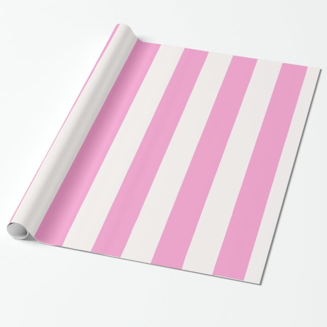 Papel De Presente Padrão de Listra Enorme Rosa e Branco (Desenrolado)
