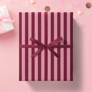 Papel De Presente Padrão de Listra Rosa e Borgonha Cereja Vermelha O