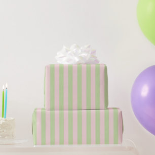 Papel De Presente Padrão de Listra Rosa e Verde Pastel Feminino da M