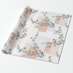 Papel De Presente Padrão de Listra Toile de Flor de Pássaro Vintage
