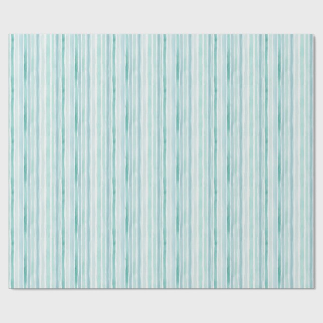 Papel De Presente Padrão de Listra Vertical Aquática Aquarela Costei (Aberto)