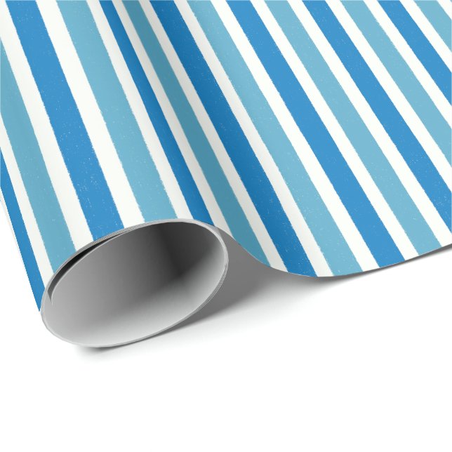 Papel De Presente Padrão de Listras Azuis Náuticas (Ponta do rolo)