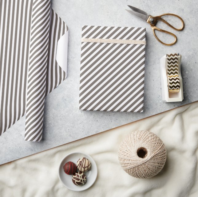 Papel De Presente Padrão de Listras Bege Cinza Escuro Marrom Branco (Artesanato)