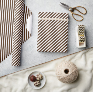 Papel De Presente Padrão de Listras Brancas e Café Escuro Chic