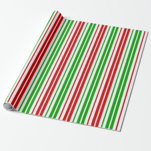 Papel De Presente Padrão de Listras Brancas Vermelhas e Verdes
