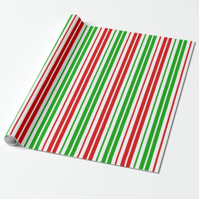 Papel De Presente Padrão de Listras Brancas Vermelhas e Verdes   (Desenrolado)