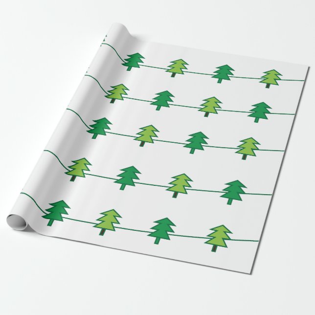 Papel De Presente Padrão de Listras de Árvore de Natal (Desenrolado)
