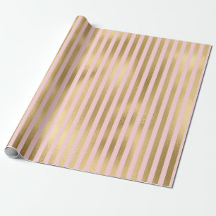 Papel De Presente Padrão de Listras de Folha Metálica Rosa e Dourado