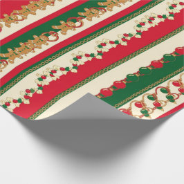 Papel De Presente Padrão de Listras de Natal Biscoito e Enfeites