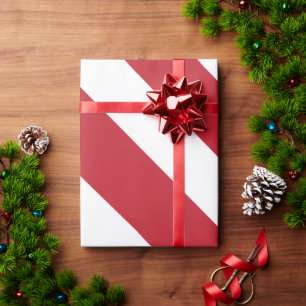 Papel De Presente Padrão de Listras Diagonais Vermelhas e Brancas