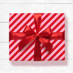 Papel De Presente Padrão de Listras Diagonais Vermelho Rosa Faixa La