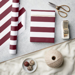 Papel De Presente Padrão de Listras Largas de Outono em Burgundy e B