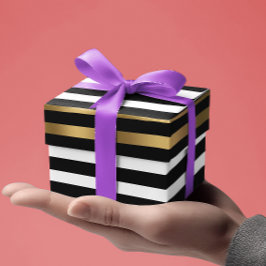 Papel De Presente Padrão de listras pretas, brancas e douradas