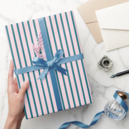 Papel De Presente Padrão de Listras Rosa e Verde Água