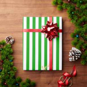 Papel De Presente Padrão de Listras Verde Branco de Natal com Texto 