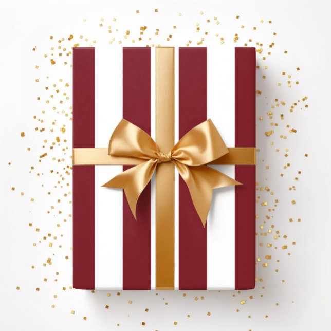 Papel De Presente Padrão de Listras Vermelhas e Brancas de Natal (Christmas Red And White Stripes Pattern Wrapping Paper)