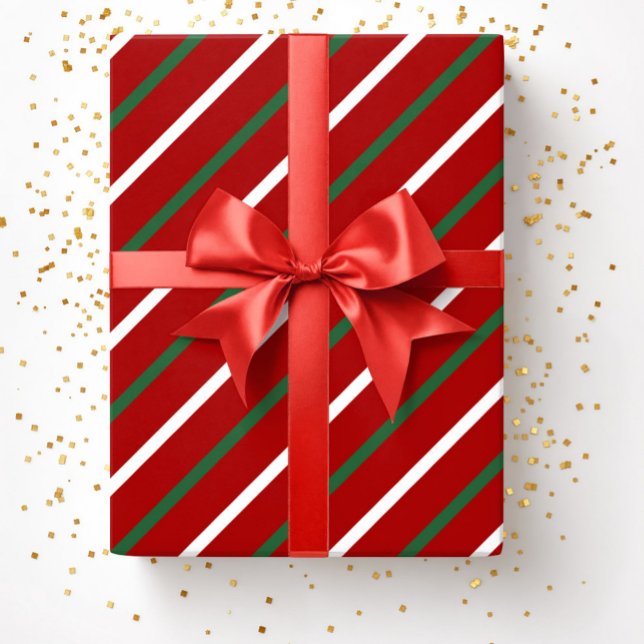 Papel De Presente Padrão de Listras Vermelhas Elegantes de Natal (Elegant Red Stripes Pattern Christmas Wrapping Paper)