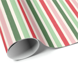 Papel De Presente Padrão de Listras Vermelho Verde Rosa Clássico