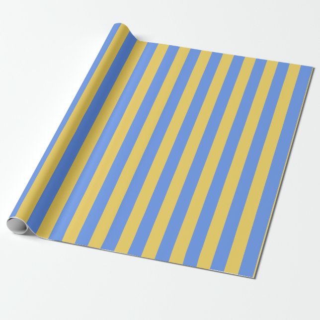 Papel De Presente Padrão de Listras Verticais em Azul e Amarelo (Desenrolado)
