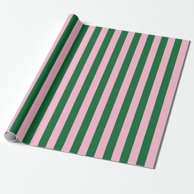Papel De Presente Padrão de Listras Verticais em Rosa e Verde (Desenrolado)