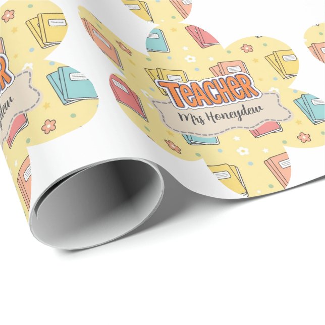 Papel De Presente Padrão de Livro Escolar do Professor Amarelo (Ponta do rolo)