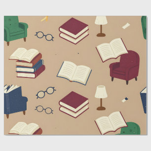 Papel De Presente Padrão de Livros de Cantinho de Leitura Aconchegan