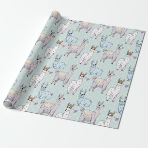 Papel De Presente Padrão de Llama bonito nas Bolinhas