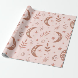 Papel De Presente Padrão de Lua Boho Marrom Terroso