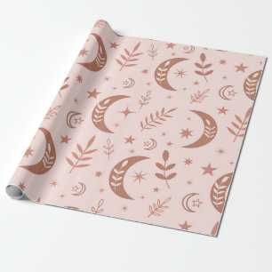 Papel De Presente Padrão de Lua Boho Marrom Terroso